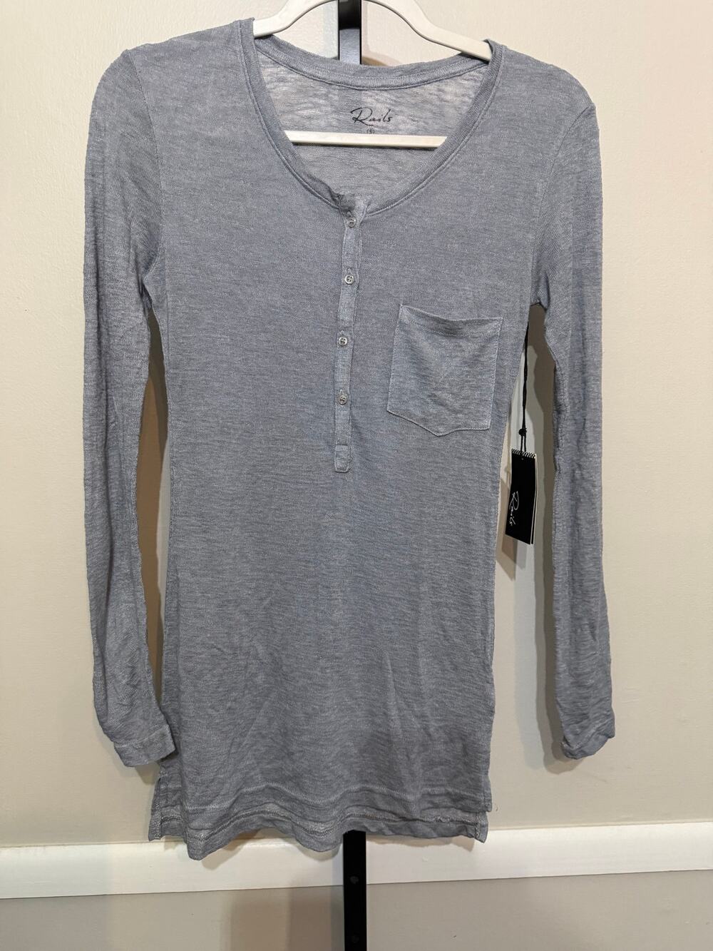 Rails Gray Long Sleeve Henley Pocket Tee Size S Made in USA NWOT